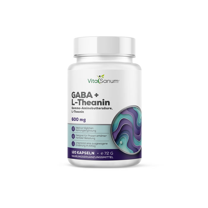 VitaSanum® GABA + L-Theanin – Gamma-Aminobuttersäure · L-Theanin – 120 Kapseln VitaSanum® GABA + L-Theanin – Gamma-Aminobuttersäure · L-Theanin – 120 Kapseln